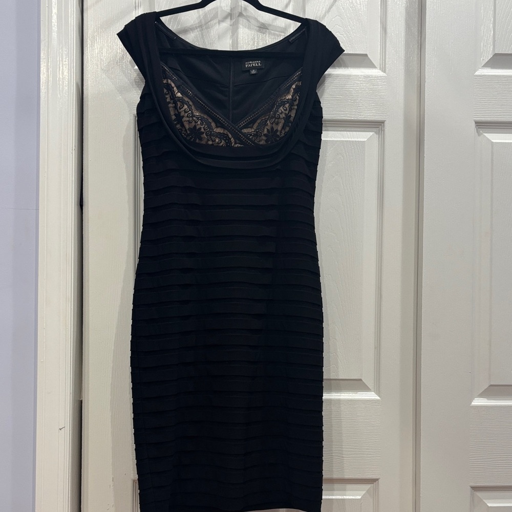 Adrianna Papell Black Lace-Trim Mini Sheath Dress